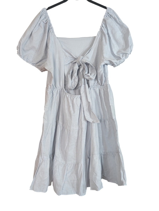 Chelsea & Violet Light Blue Linen Blend Puff Sleeve Bow Back Dress L - Picture 6 of 11